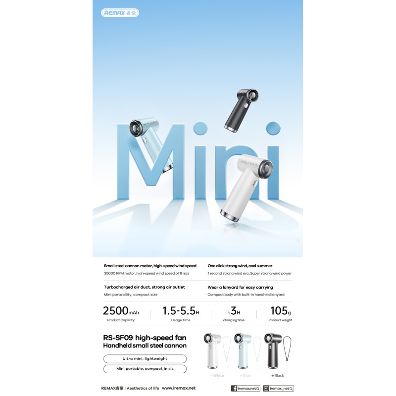 Ventilateur Portable Remax RS-SF09 - Blanc · Smarty Paris